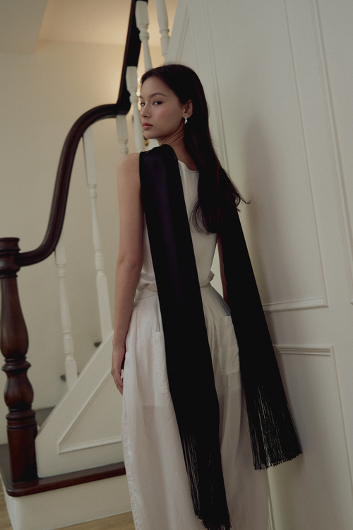 fringe scarf - tuxedo black
