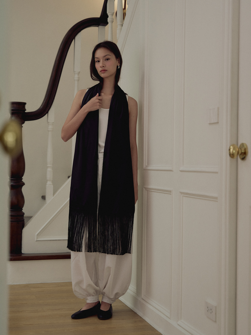 fringe scarf - tuxedo black